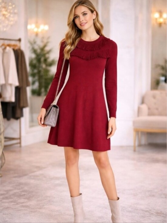 kate spade Dresses & Skirts - kate spade Burgundy Fringe-Trim Knit Dress
